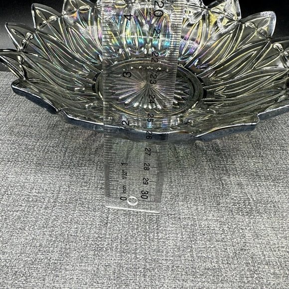 Federal Glass Bowl Petal Pattern Smoke Iridescent Amethyst Carnival 10.25" Vtg - Picture 12 of 12